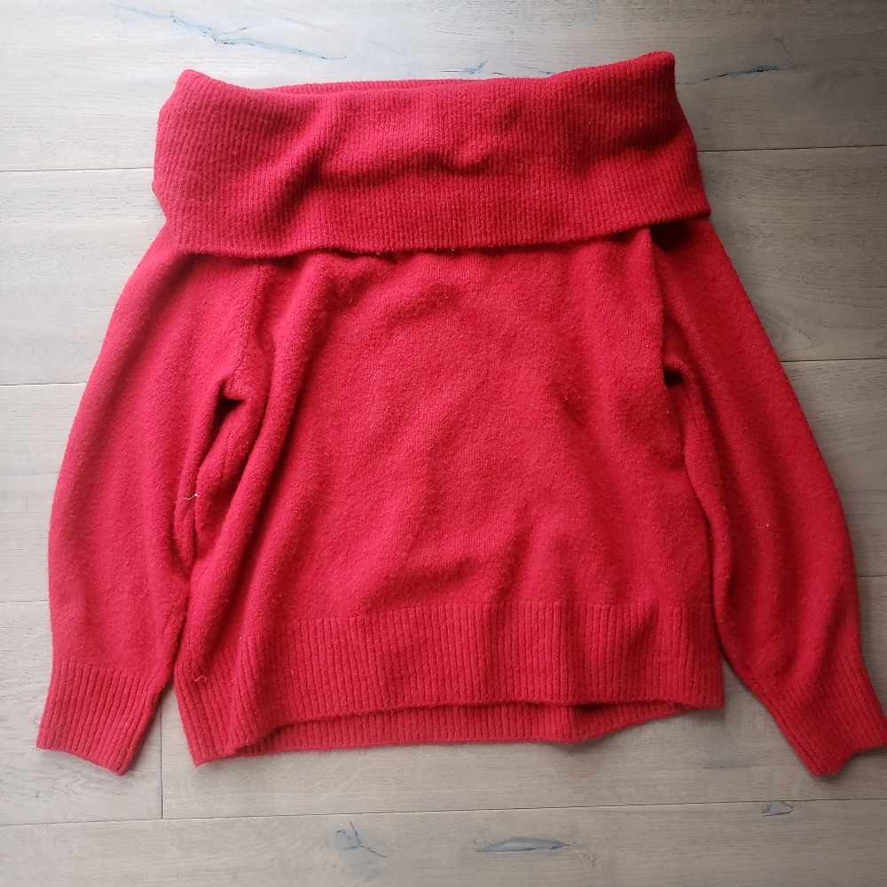 Red off the shoulder sweater